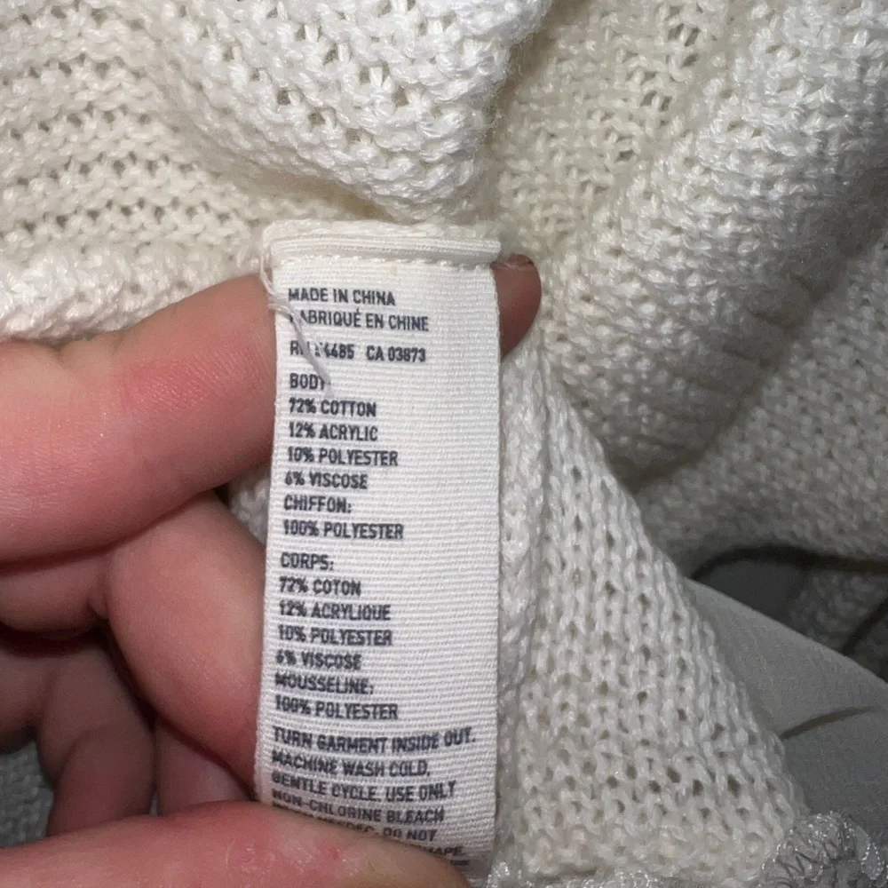 American Eagle Outfitters Ivory Loose-Knit Chiffon Ruffle Pullover Sweater - Picture 4 of 4